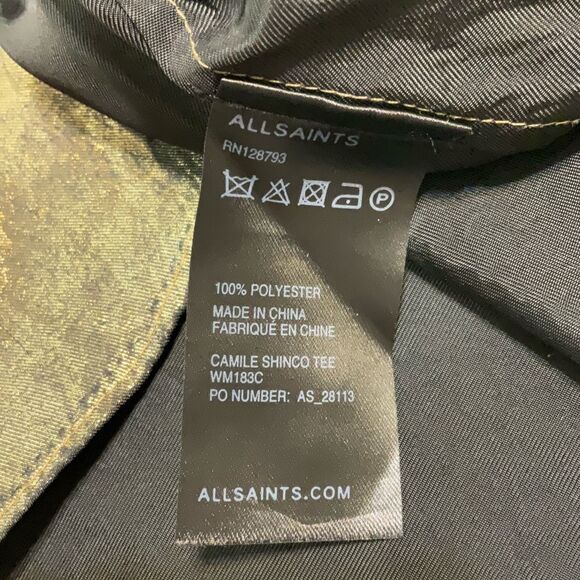 All Saints Gold/Black Lame’ Cold Shoulder Raw Hem Top, Size 0. Flowy - Picture 11 of 11